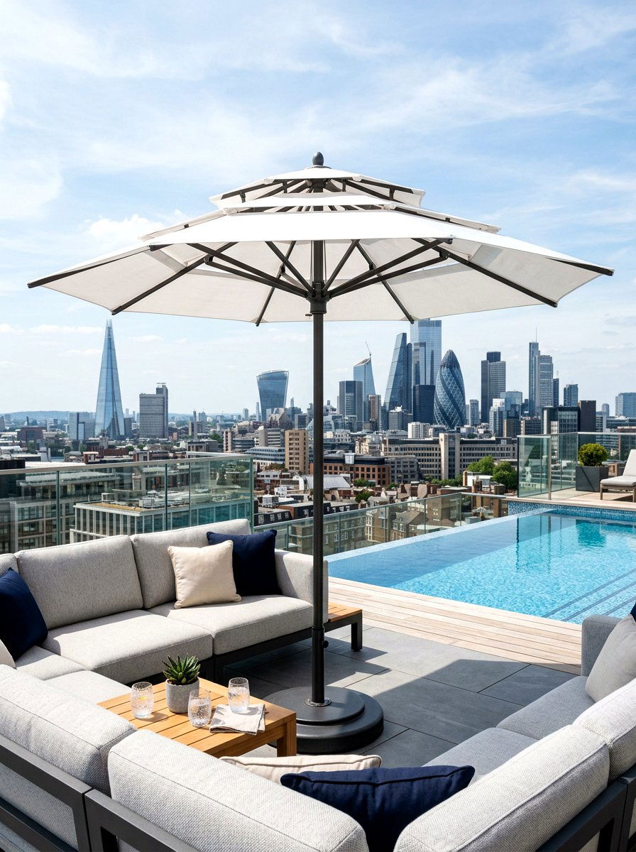 Double Top Wind Vent Umbrella - 30 poolside umbrella lounge ideas