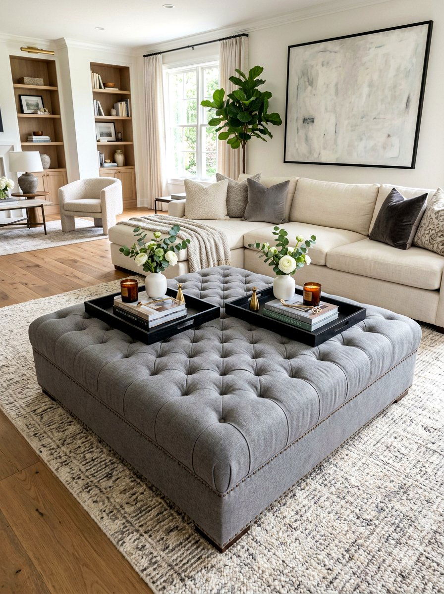 Double Tray Ottoman Styling - 30 living room ottoman styling ideas