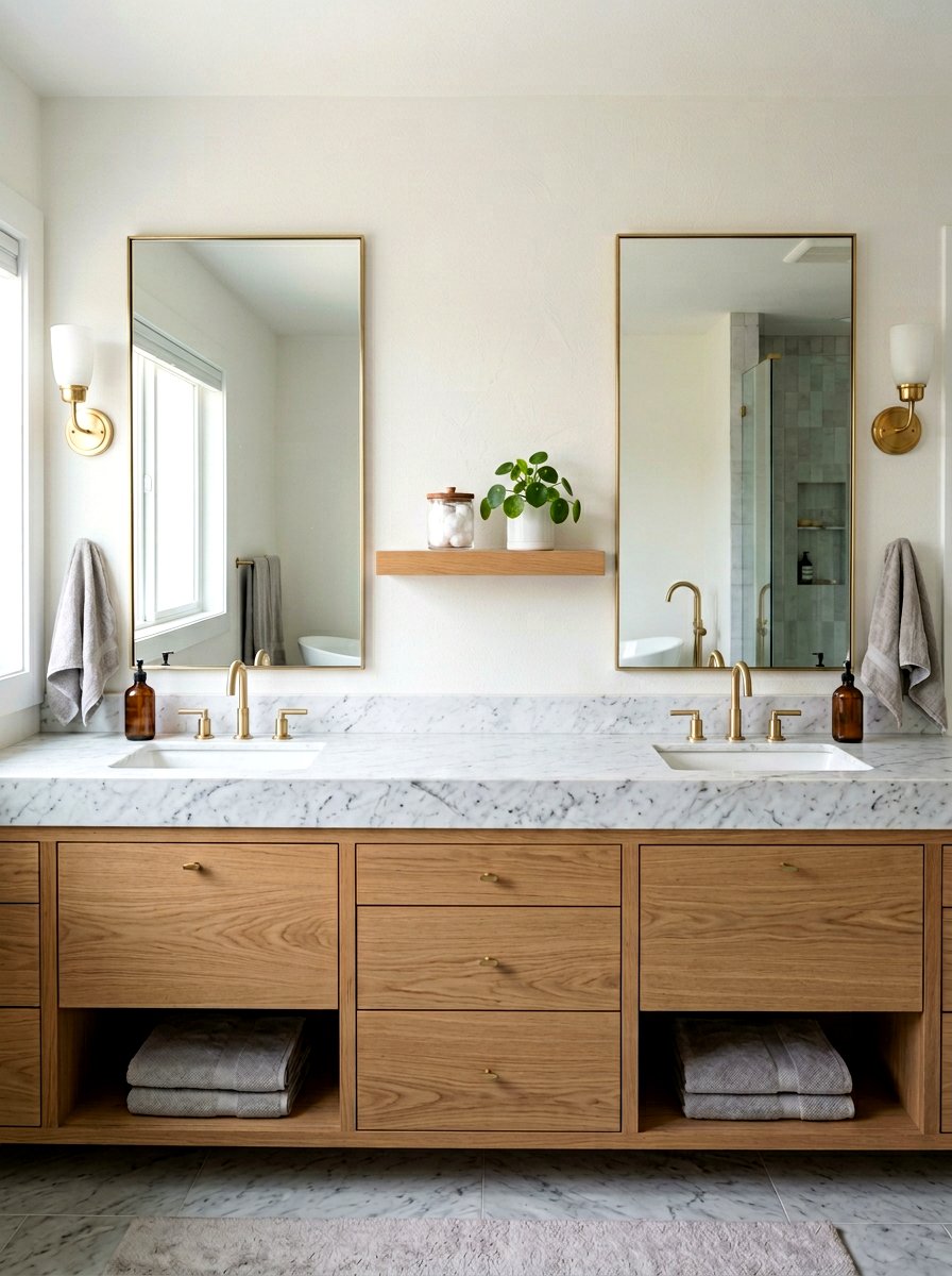 Double Vanity Middle Shelf - 30 spa shelf bathroom ideas