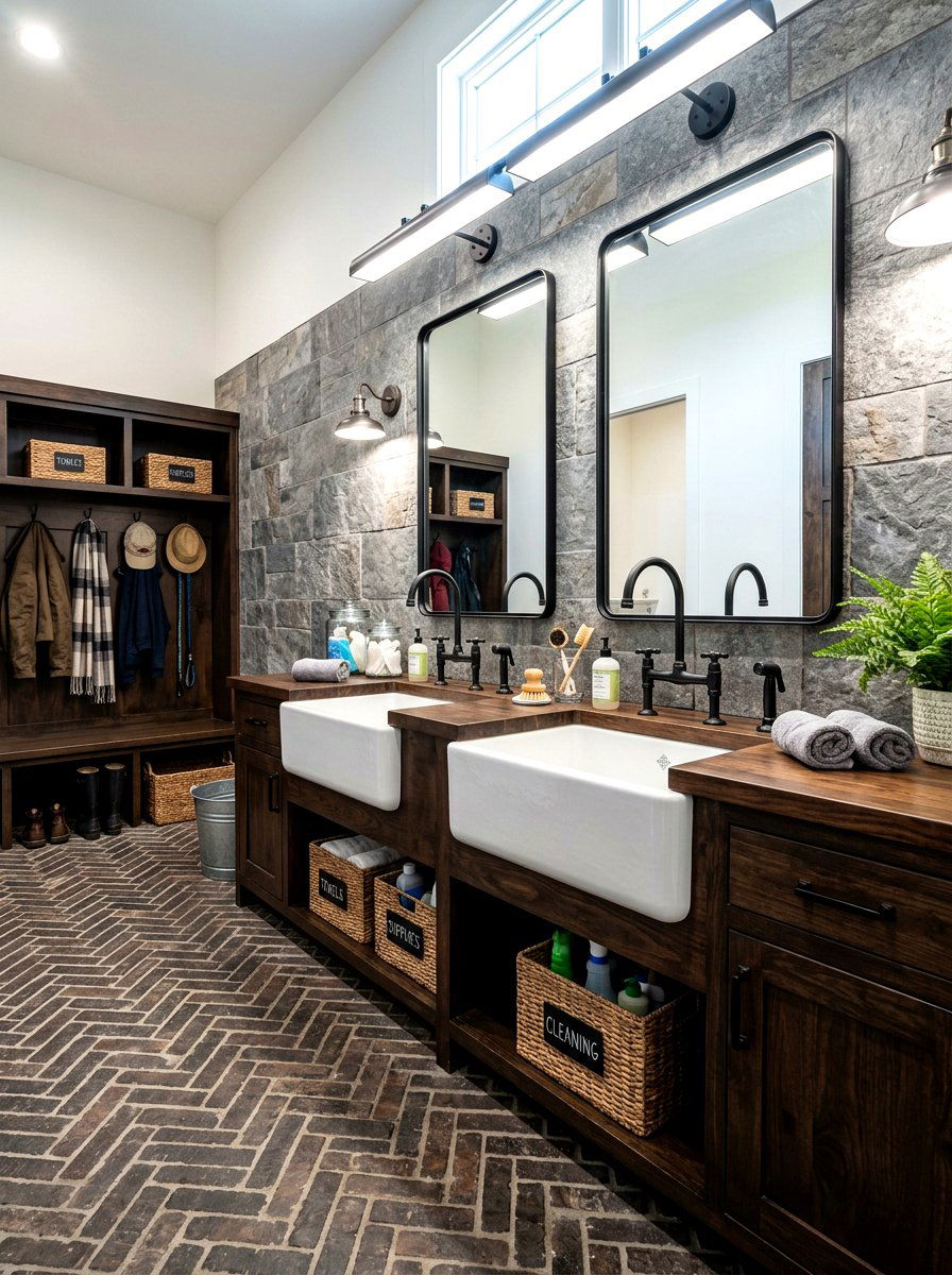 Double Vanity Mudroom Sink - 30 moody mudroom ideas
