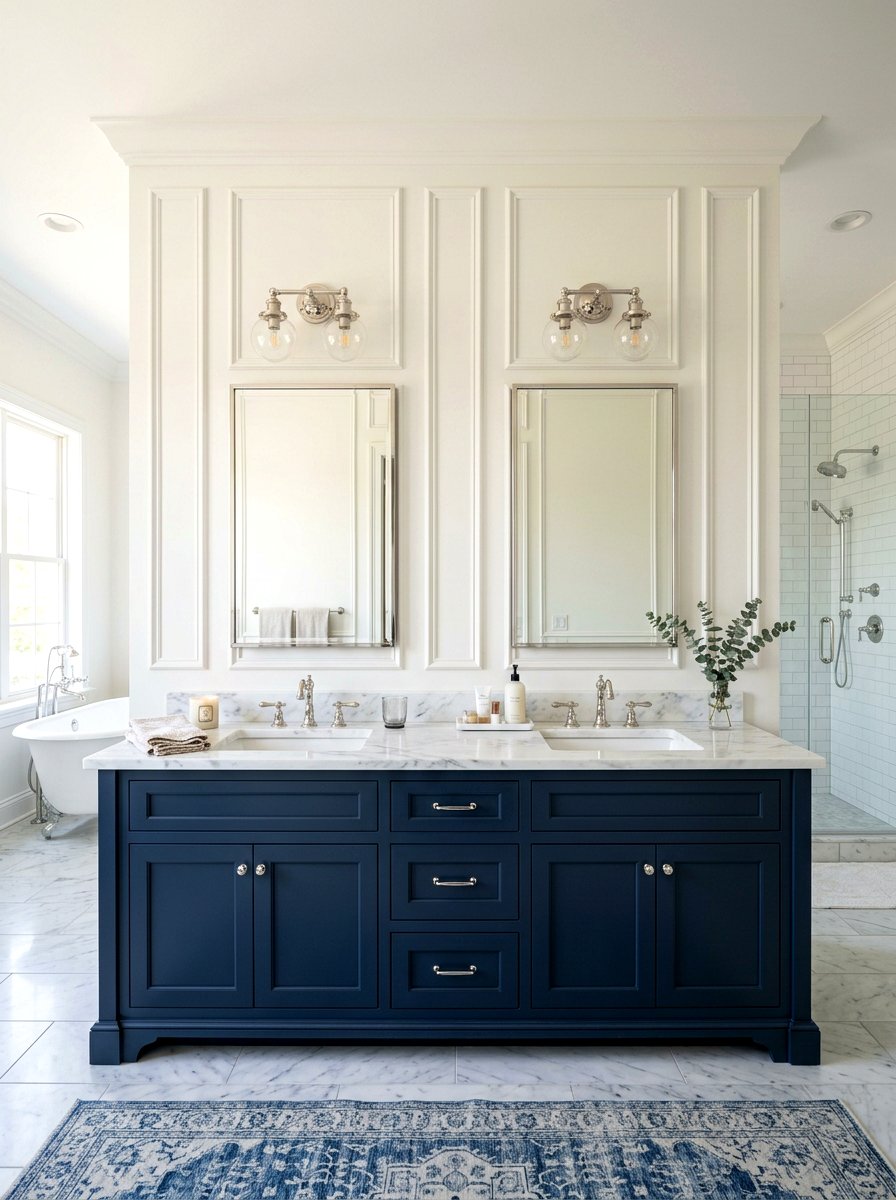Double Vanity With Paneling Bathroom - 30 panel molding bathroom ideas