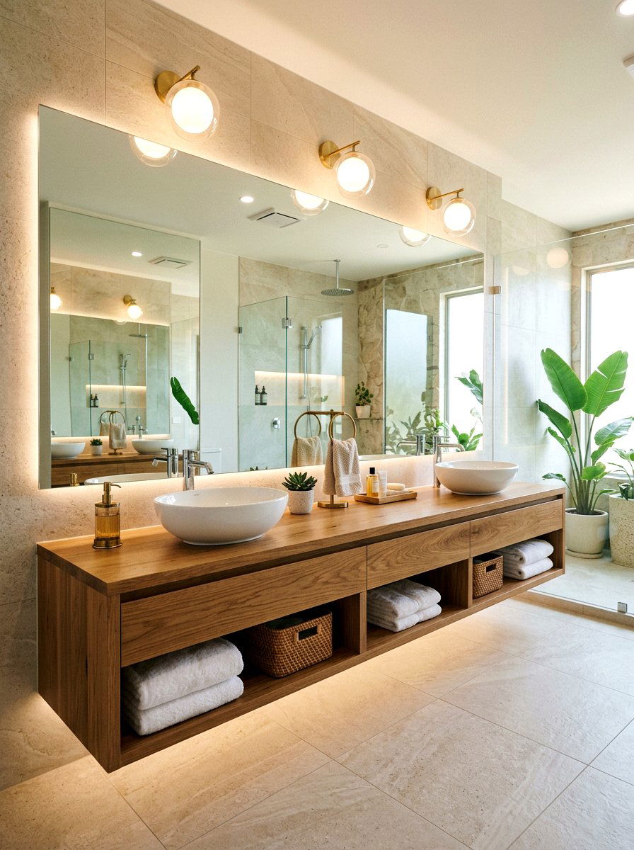 Double Vessel Sink Vanity - 30 spa hotel bath ideas