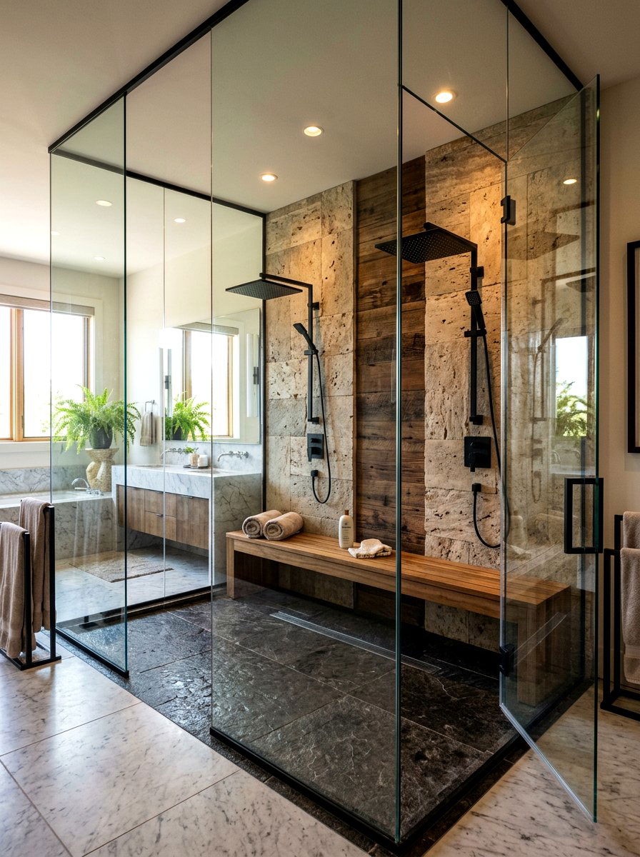 Double Walk In Shower With Bench - 30 sauna inspired bathroom ideas