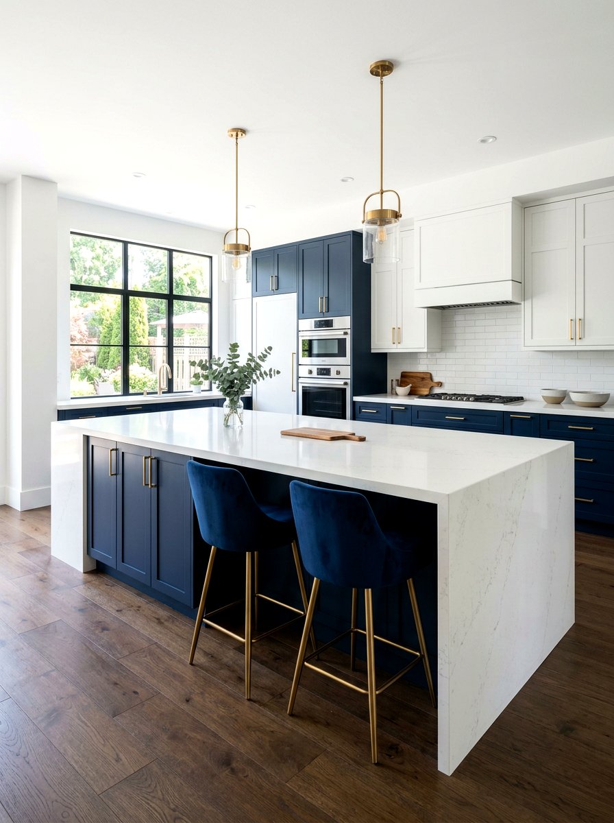 Double Waterfall Island Kitchen - 30 waterfall countertop ideas