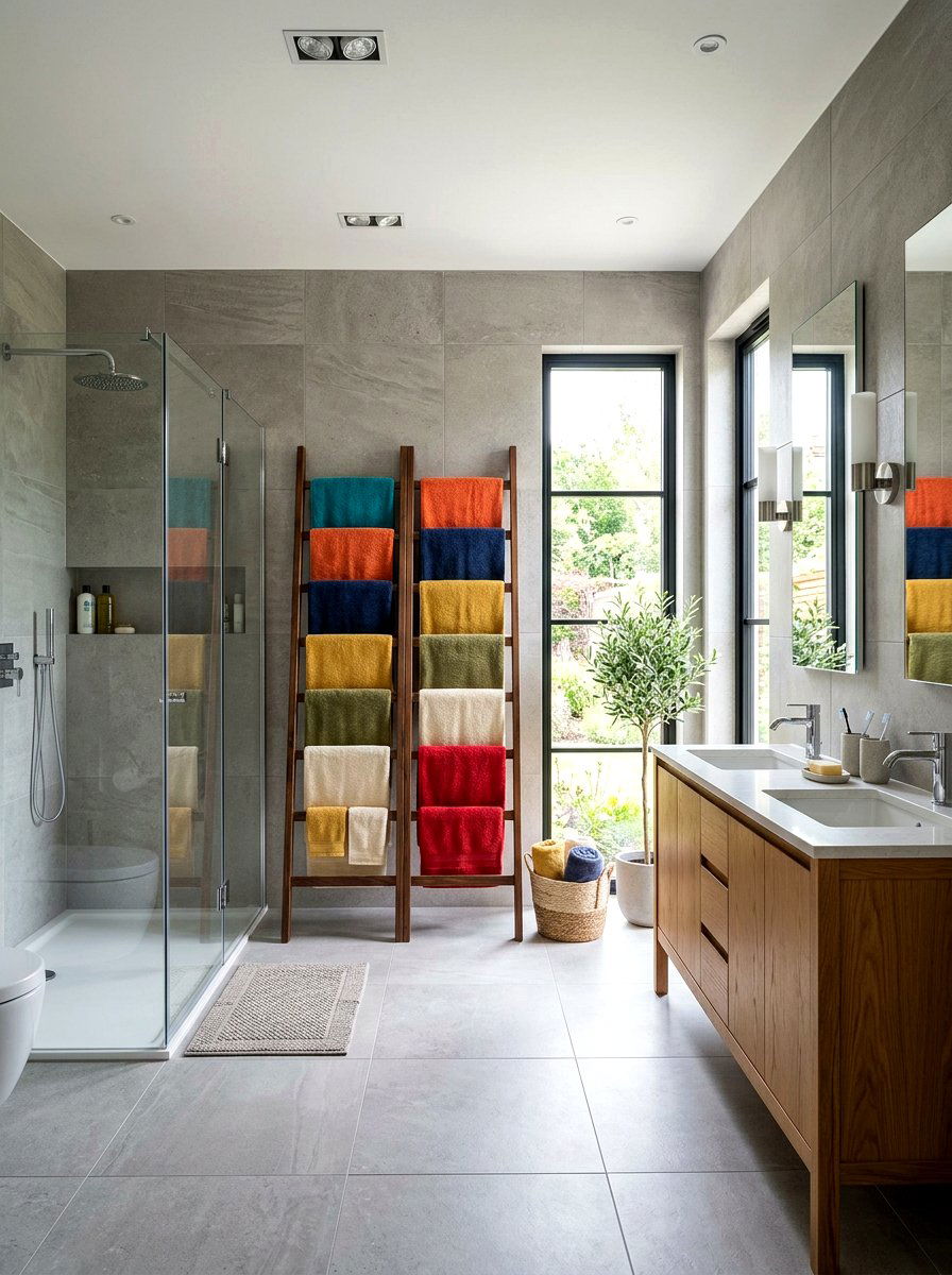 Double Wide Towel Ladder - 30 towel ladder ideas