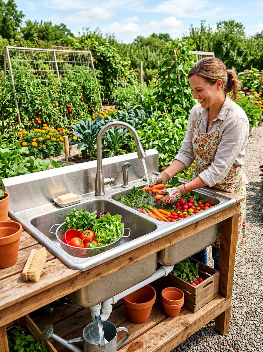 Double basin outdoor utility sink - 30 outdoor sink station ideas