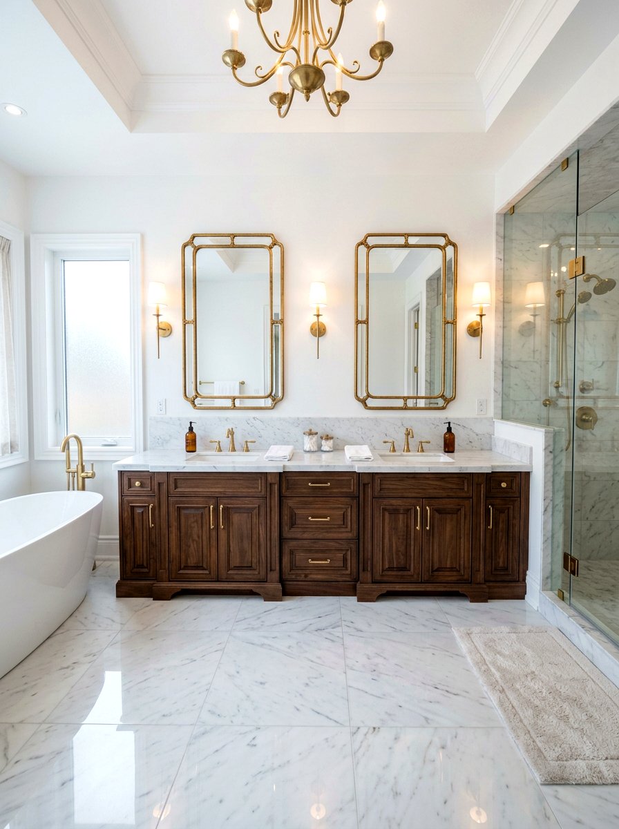 Double brass bathroom mirrors - 30 antique brass mirror decor ideas