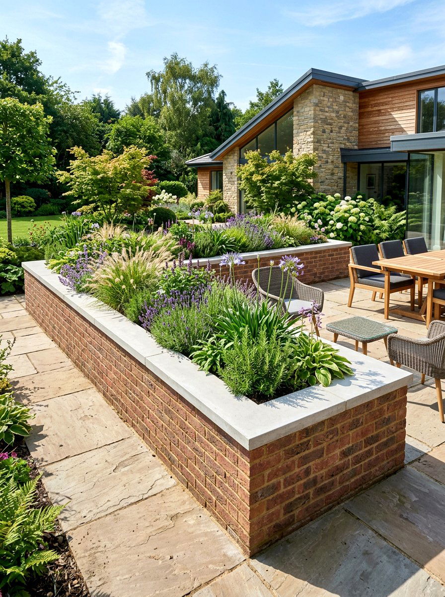 Double brick wall planter - 30 brick raised bed ideas