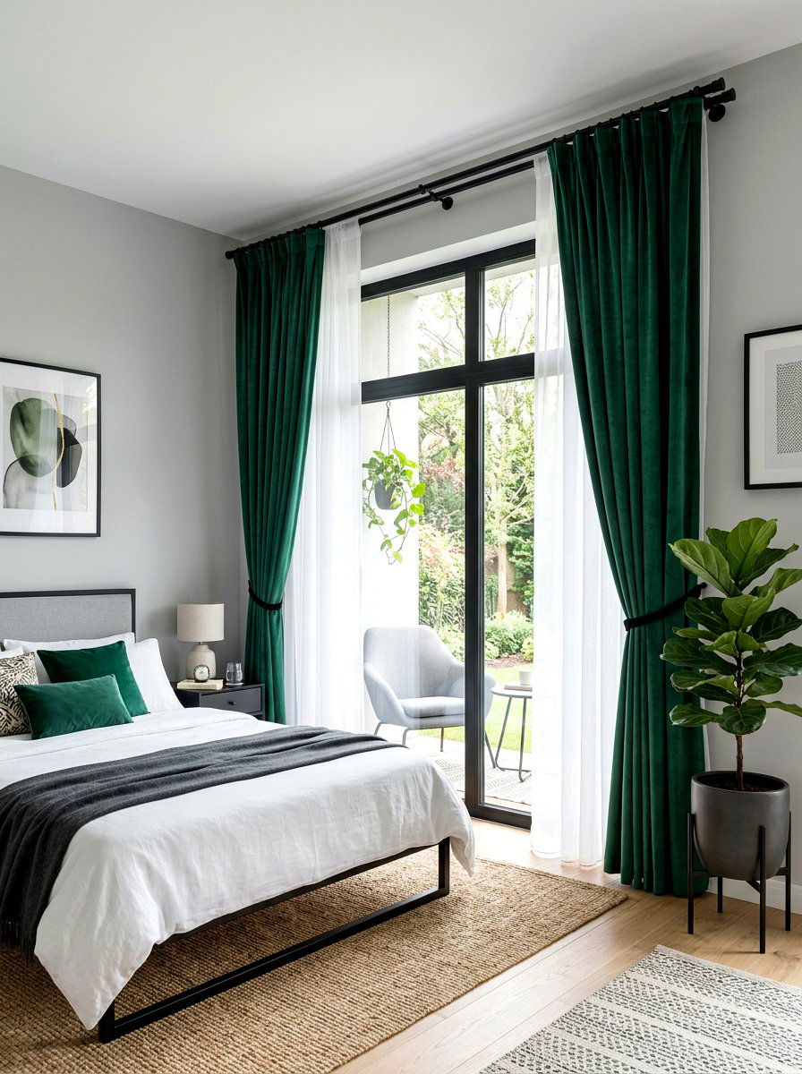 Double curtain rod setup - 30 bedroom curtain layering ideas