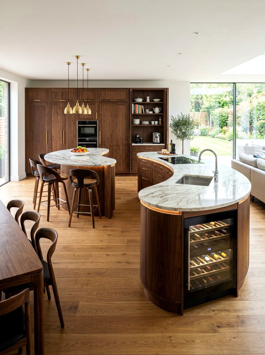 Double curve kitchen island - 30 curved kitchen island ideas