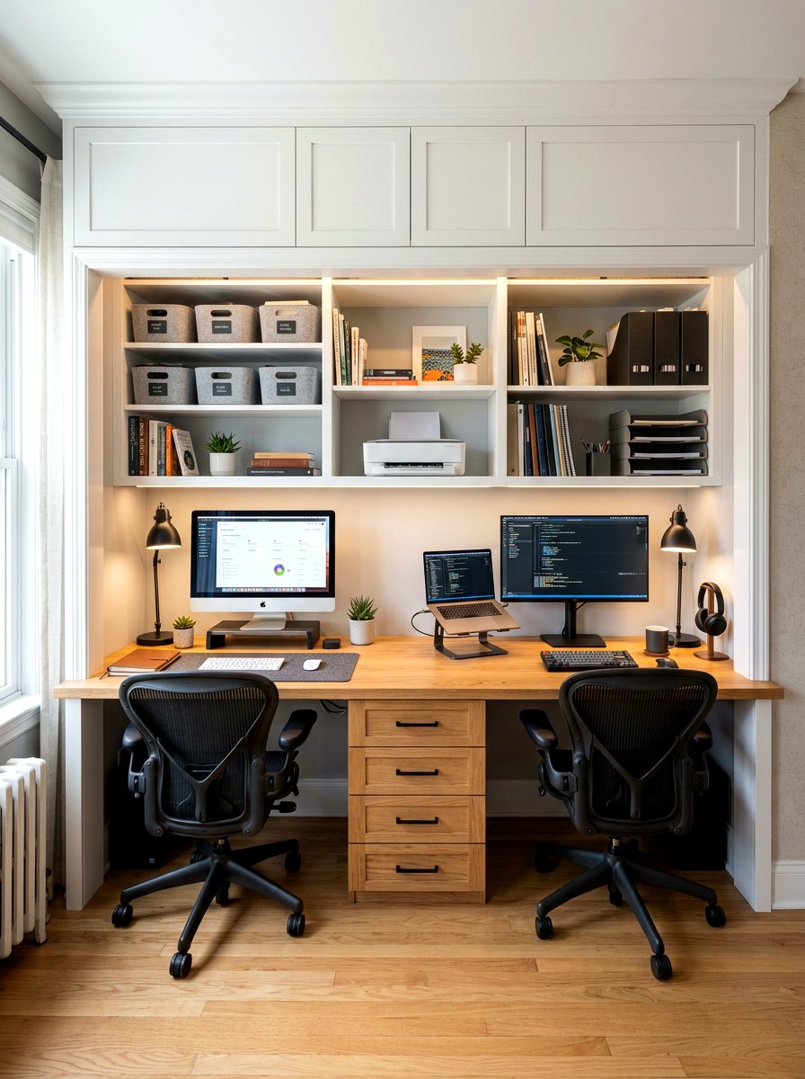 Double desk closet office - 30 closet office ideas