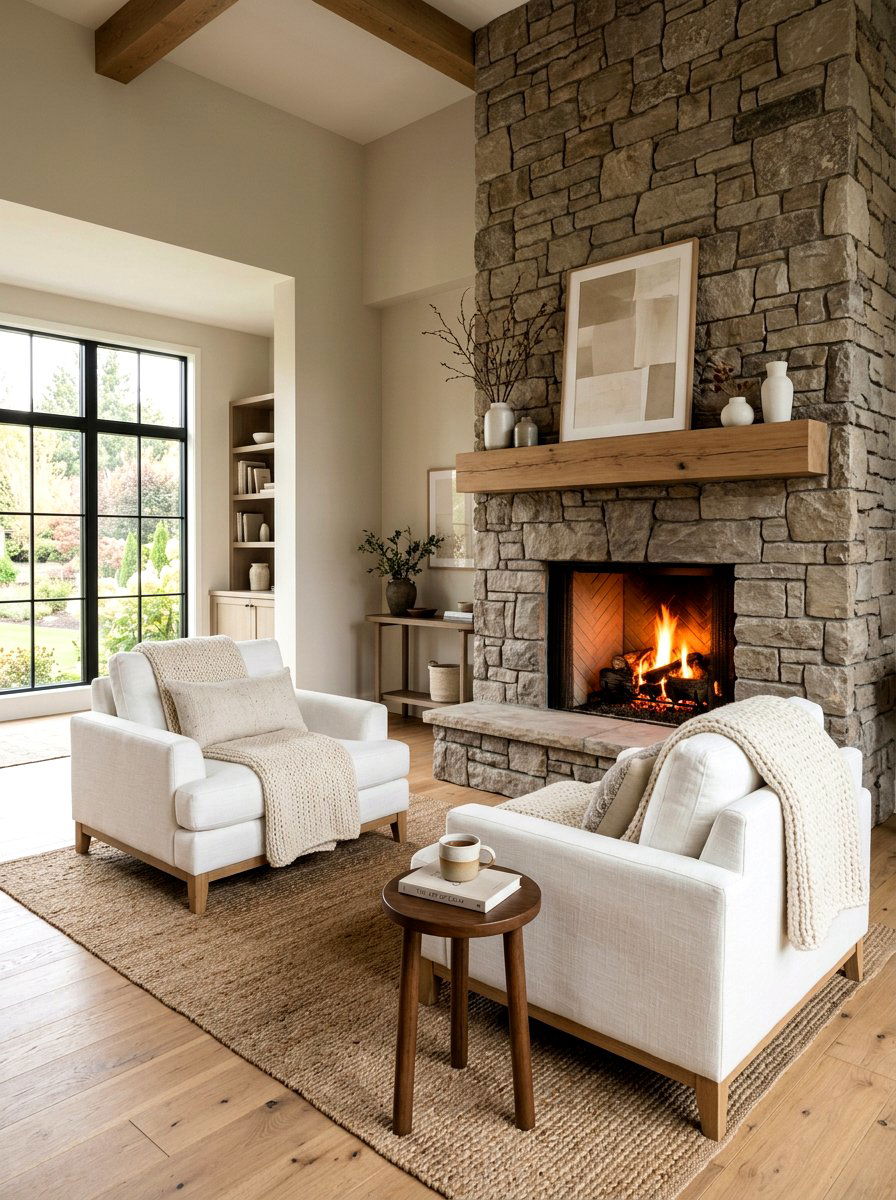 Double fireplace armchairs - 30 hearth seating ideas