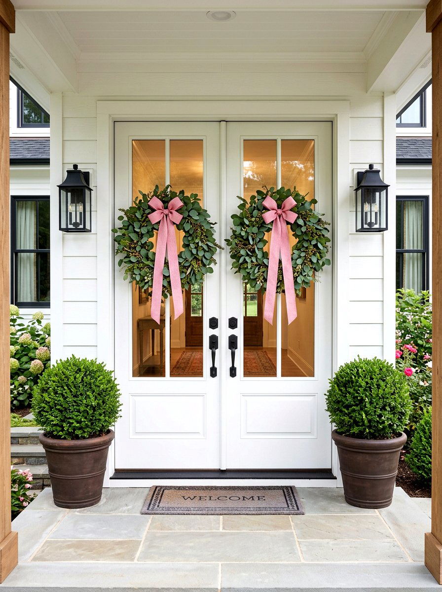 Double front door wreaths - 30 spring porch layering ideas