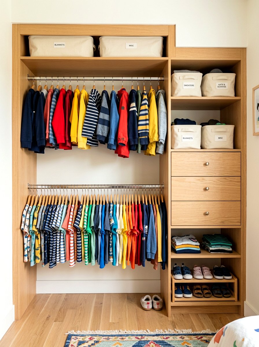 Double hanging rods - 30 kids closet system ideas