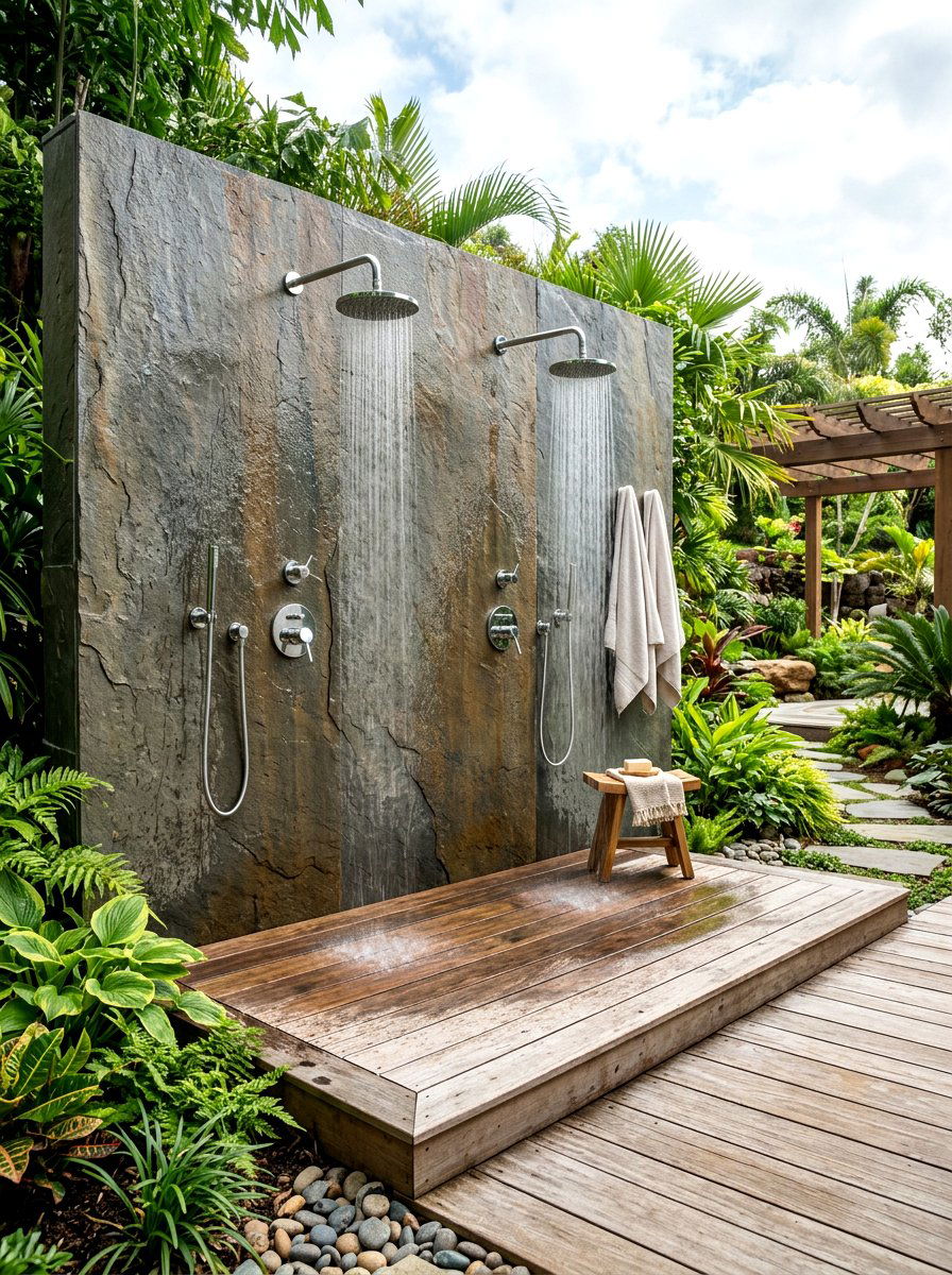 Double head outdoor shower - 30 outdoor shower summer ideas