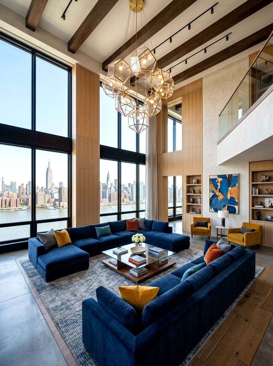 Double height ceiling living room - 30 hotel chic living room ideas