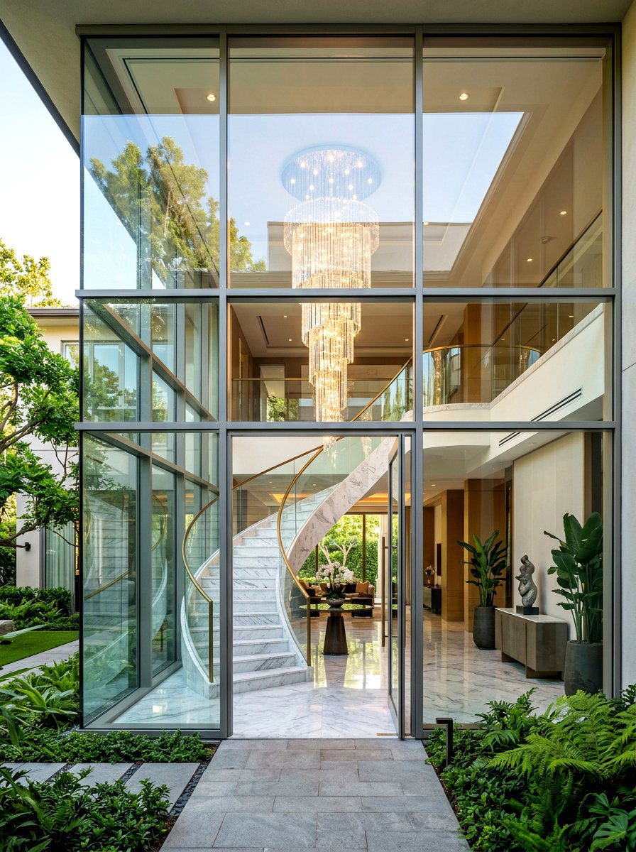 Double height glass foyer courtyard - 30 courtyard house entry ideas