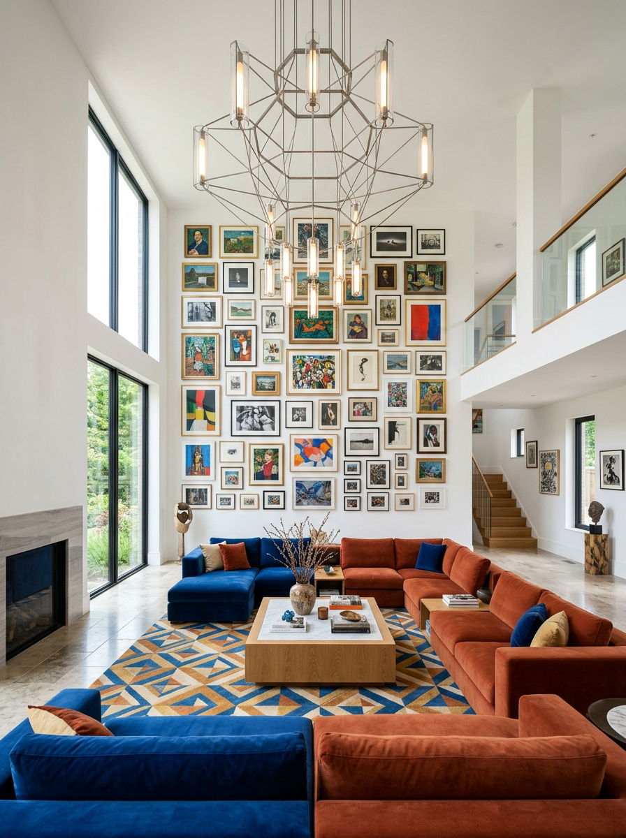 Double height living room furniture placement - 30 no fireplace living room ideas