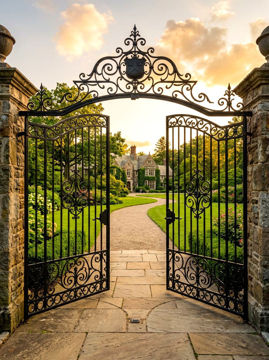 Double iron gate - 30 antique garden gate ideas