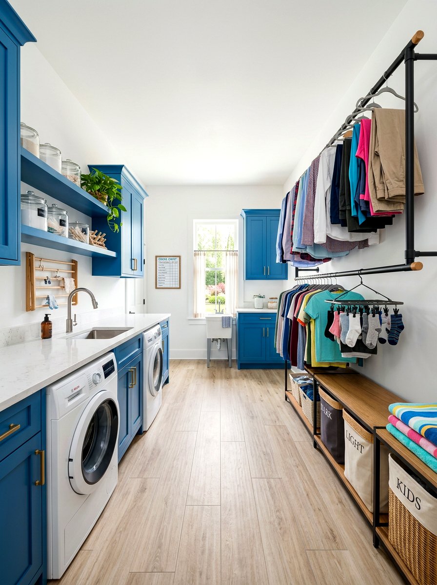 Double laundry rod for drying - 30 laundry room hanging rod ideas