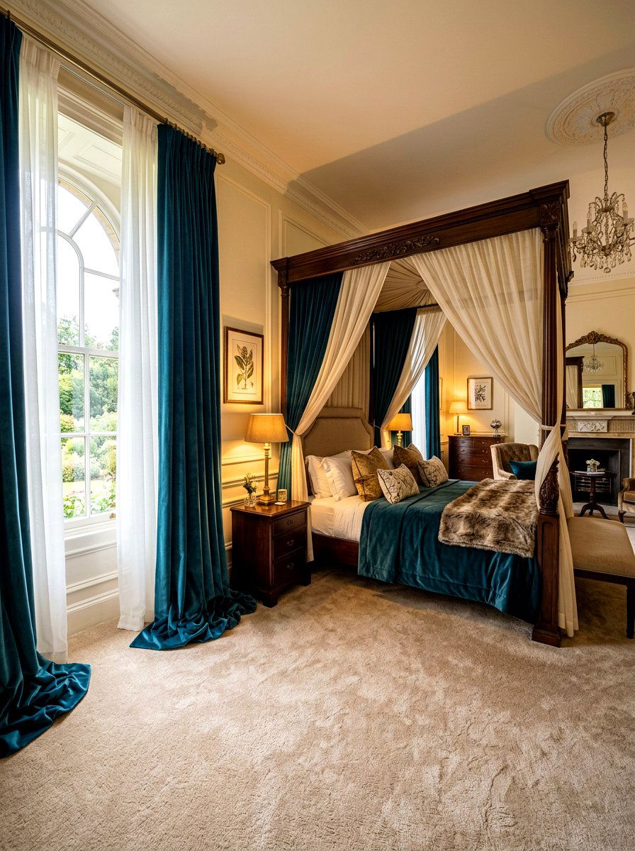 Double layer puddled curtains - 30 puddled curtains bedroom ideas