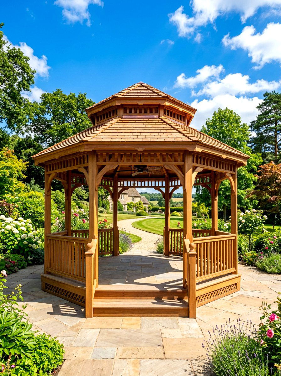Double roof gazebo - 30 hexagon gazebo ideas