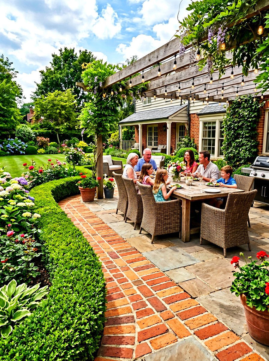 Double row brick border - 30 patio paver border ideas