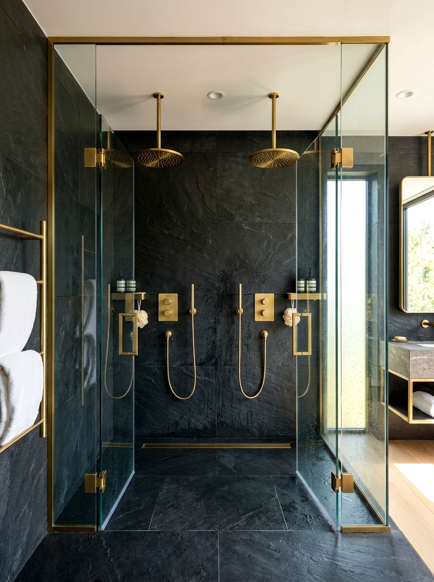 Double shower with cold blast - 30 contrast therapy bathroom ideas