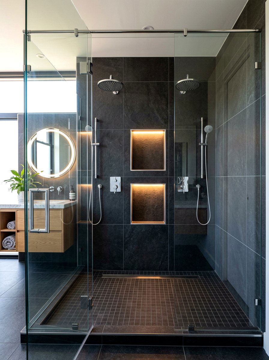 Double shower with niche storage - 30 double shower bathroom ideas