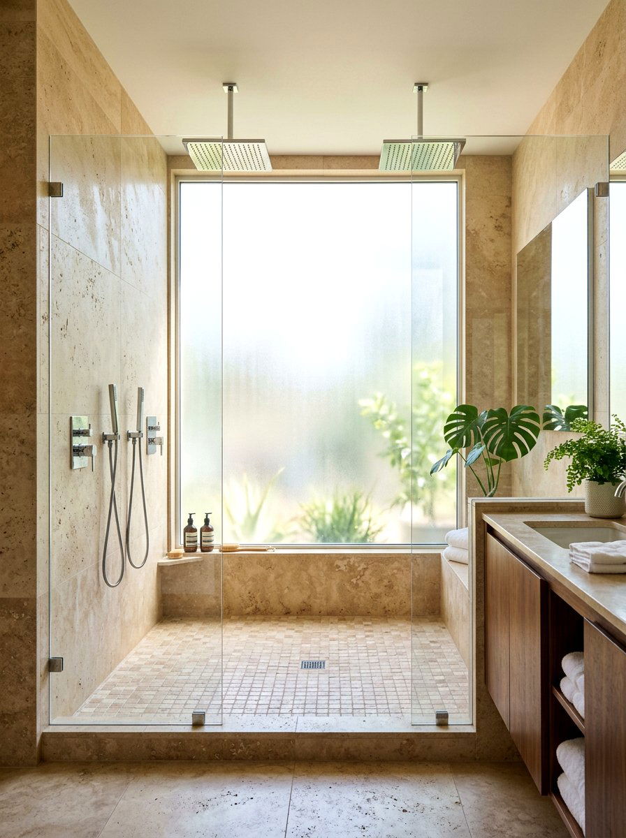Double shower with window - 30 double shower bathroom ideas