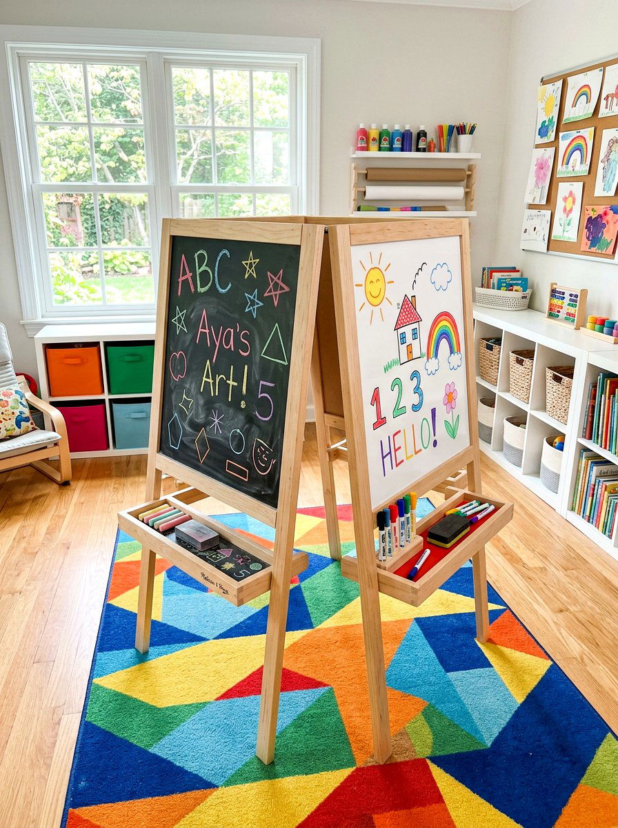 Double sided art easel - 30 kids craft room ideas