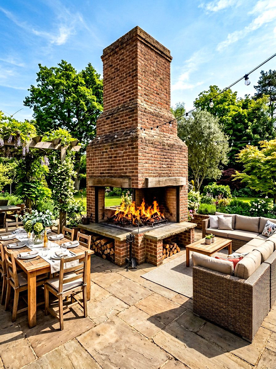 Double sided brick fireplace outdoor - 30 brick outdoor fireplace ideas