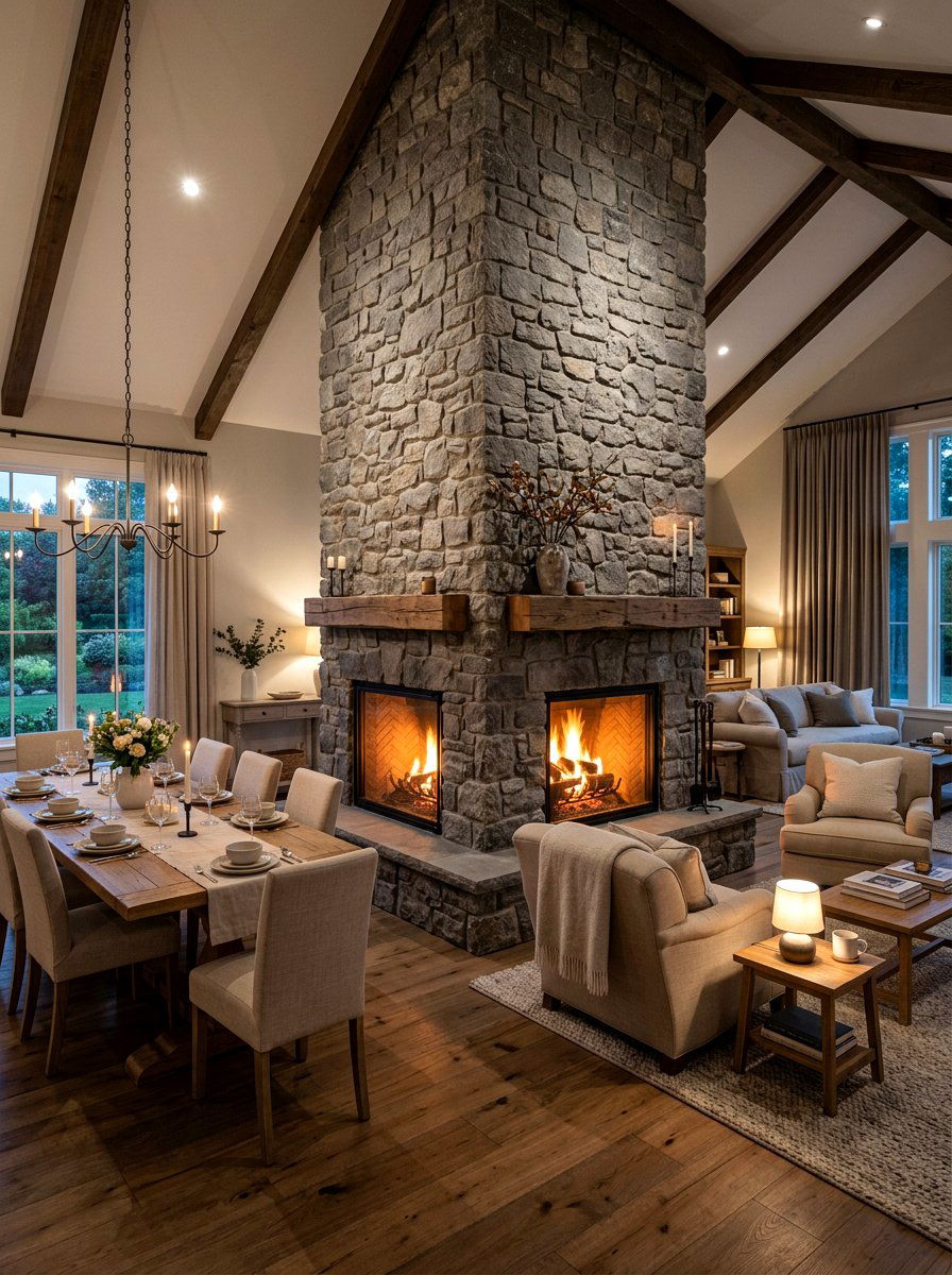 Double sided fireplace - 30 broken floor plan ideas
