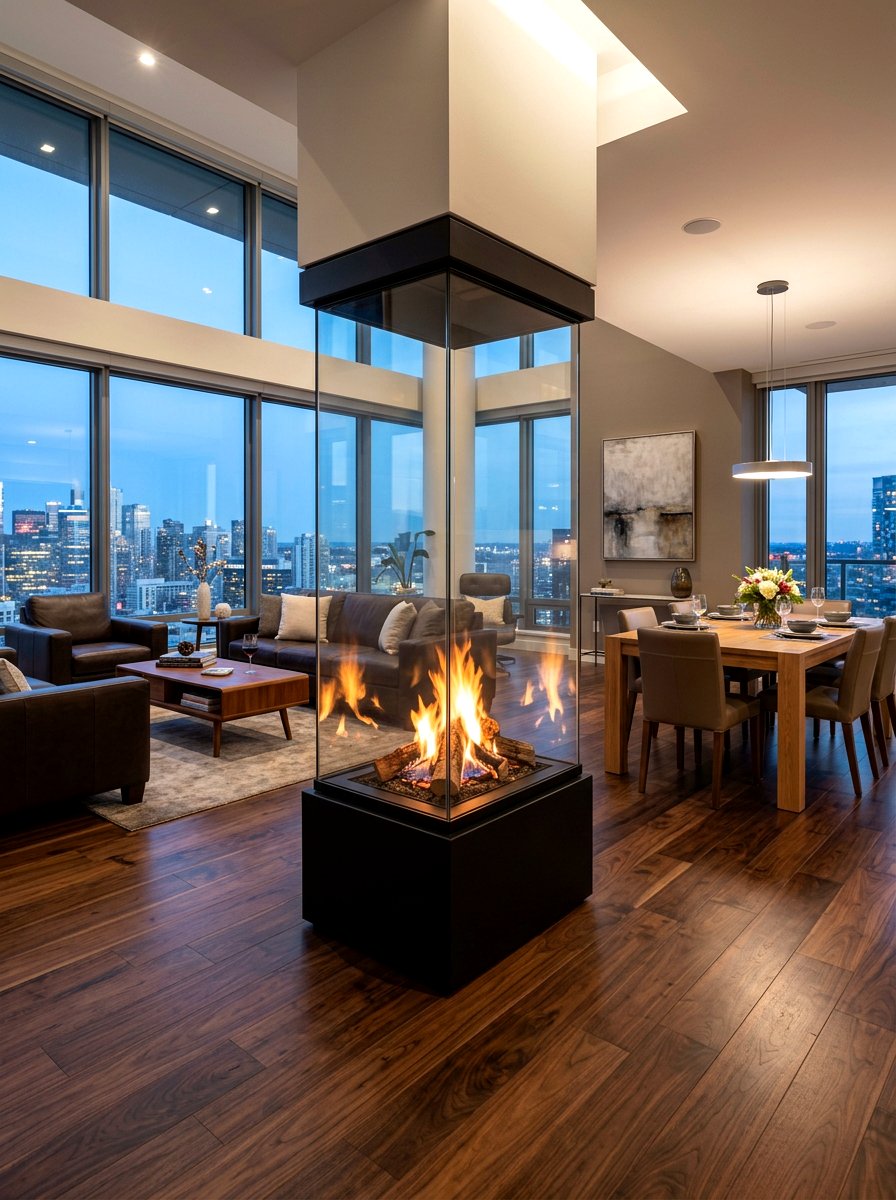 Double sided fireplaces - 30 broken floor plan apartment ideas