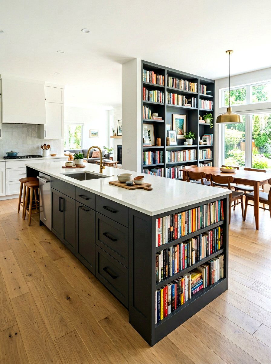 Double sided kitchen island storage - 30 island bookshelf ideas