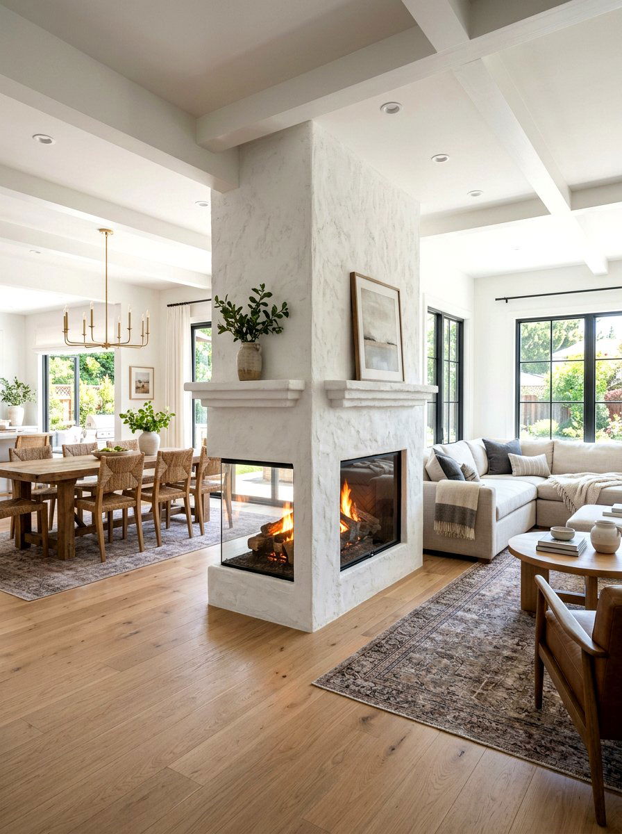 Double sided limewash fireplace - 30 limewash fireplace ideas