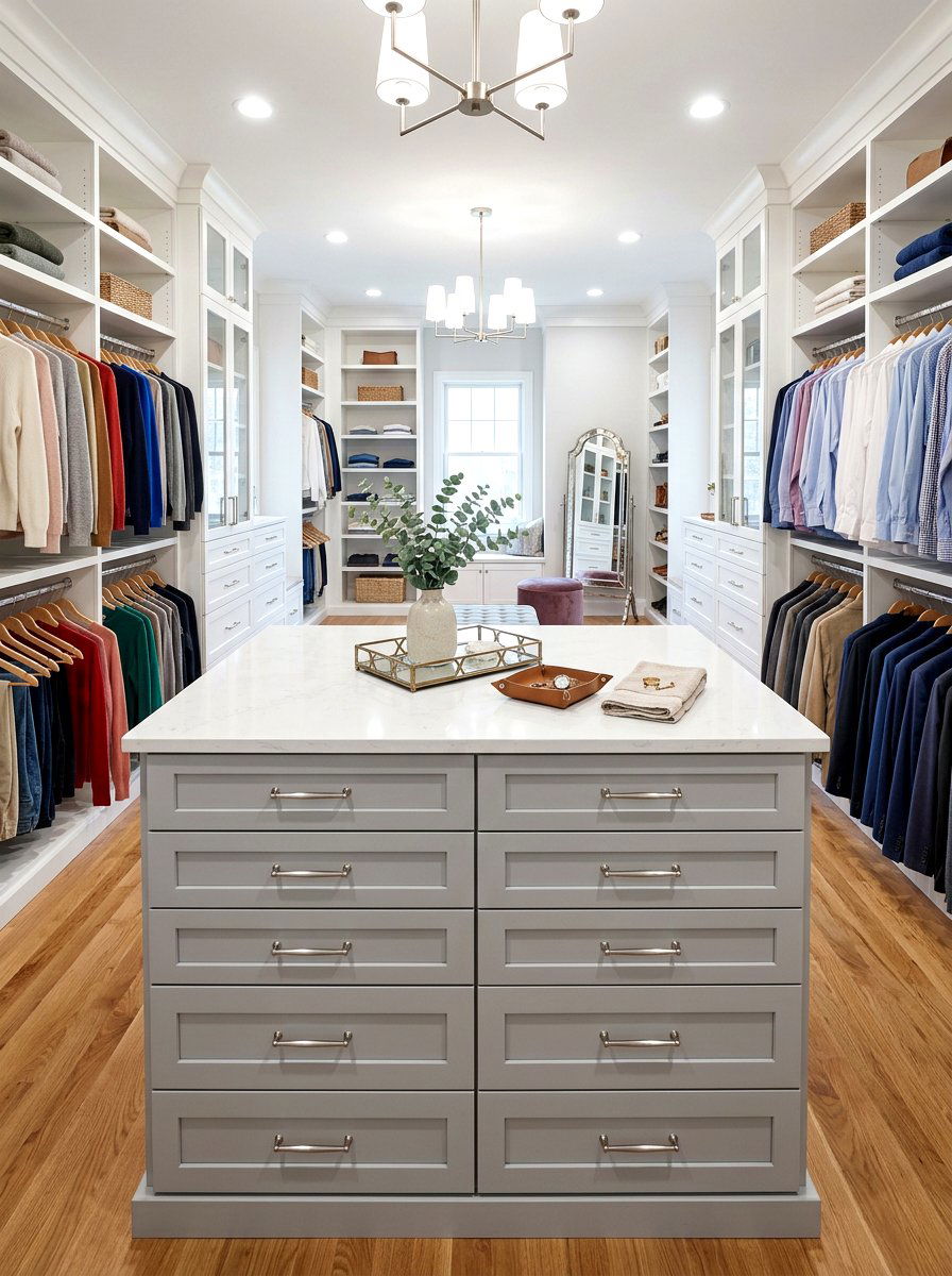 Double sided master closet island - 30 island dresser closet ideas