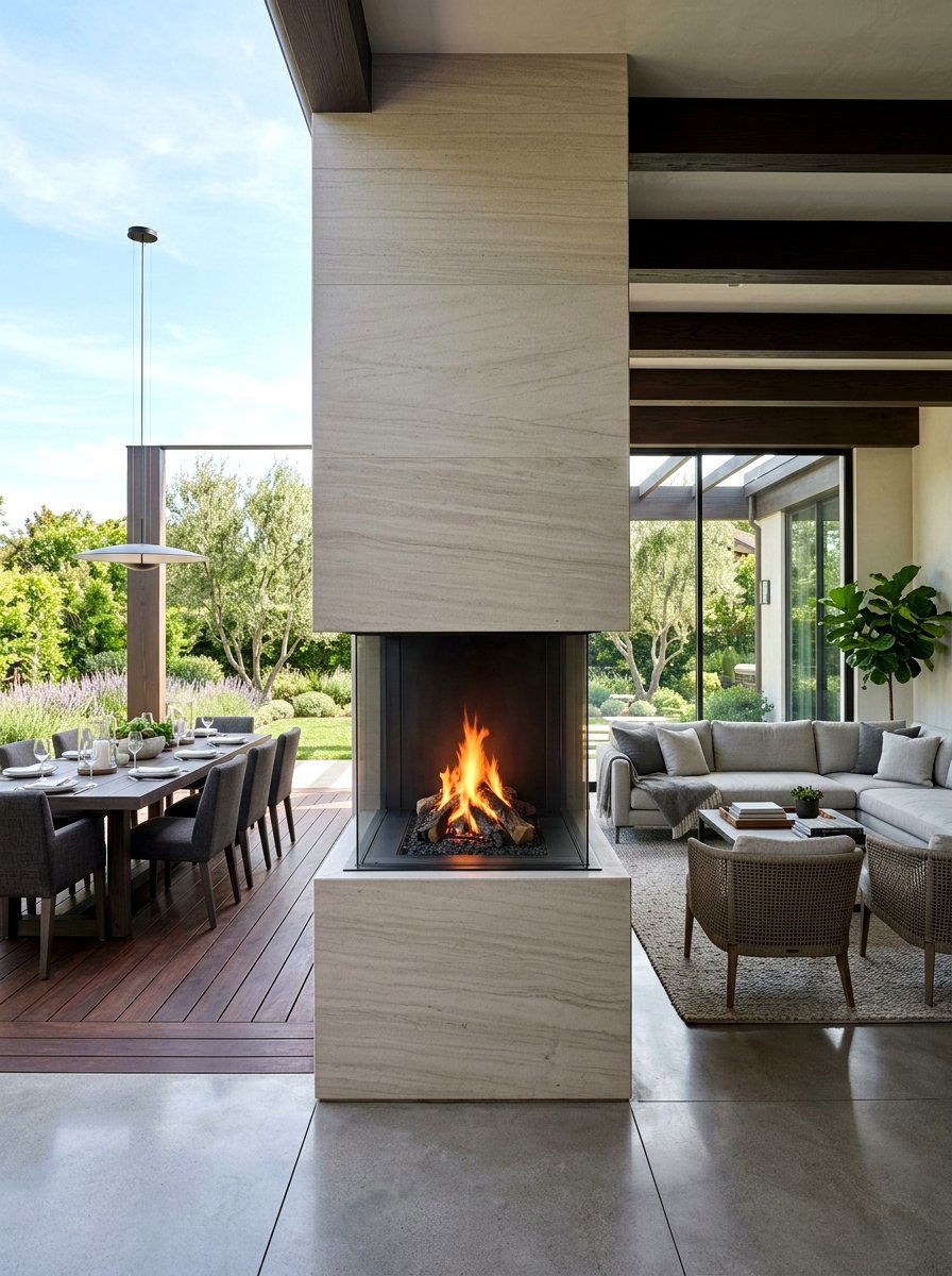 Double sided outdoor fireplace - 30 outdoor fireplace ideas