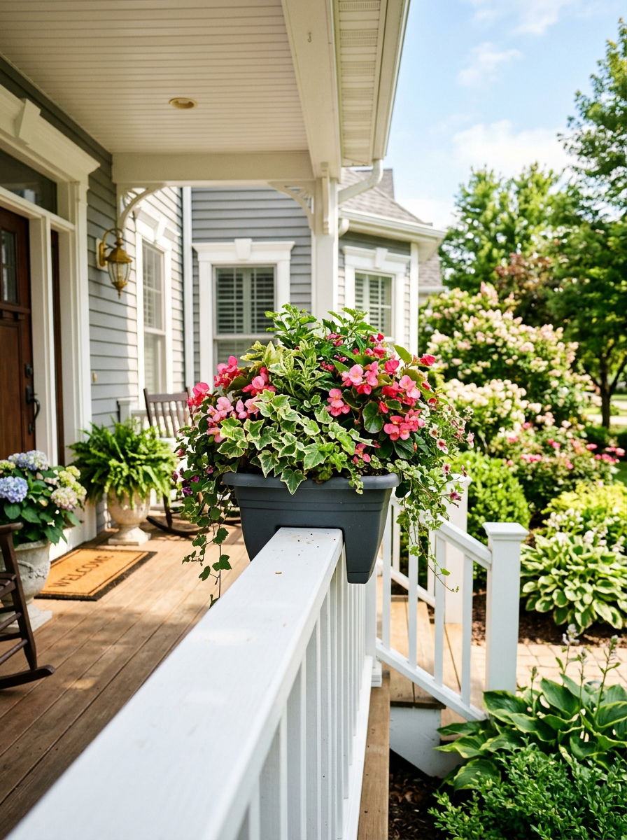 Double sided saddle planter - 30 railing planter ideas