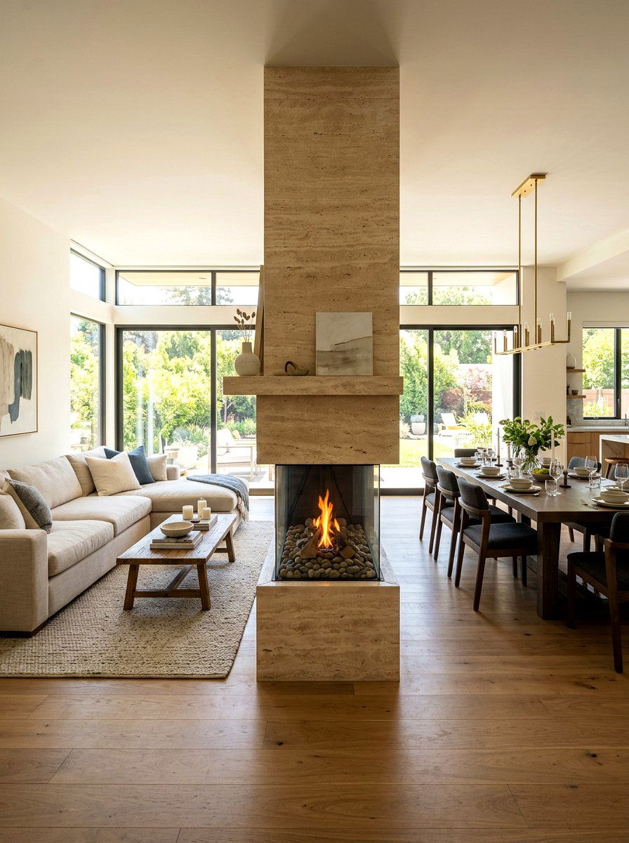 Double sided stone fireplace - 30 stone fireplace ideas