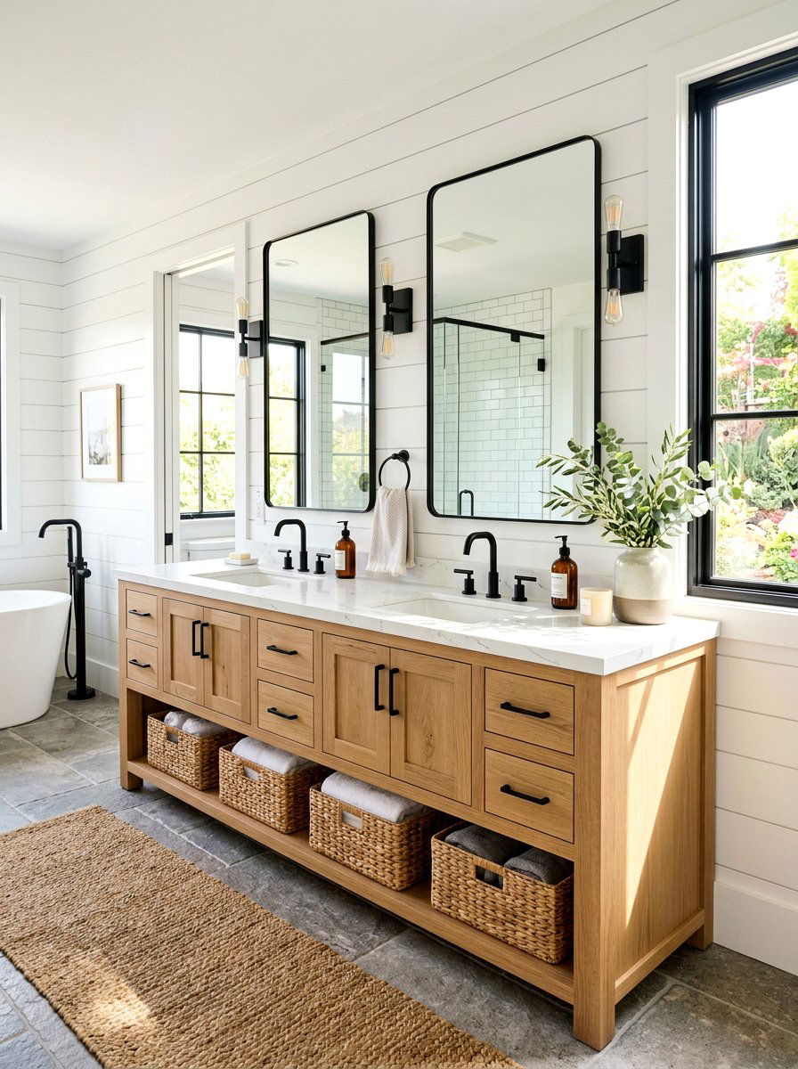 Double sink farmhouse vanity - 30 farmhouse bathroom vanity ideas