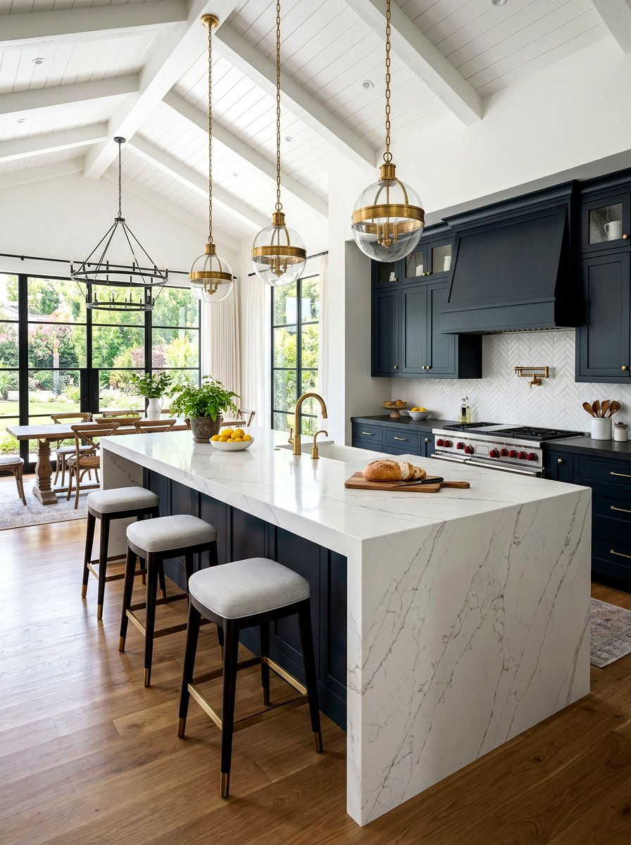Double thick quartz island - 30 quartz kitchen ideas