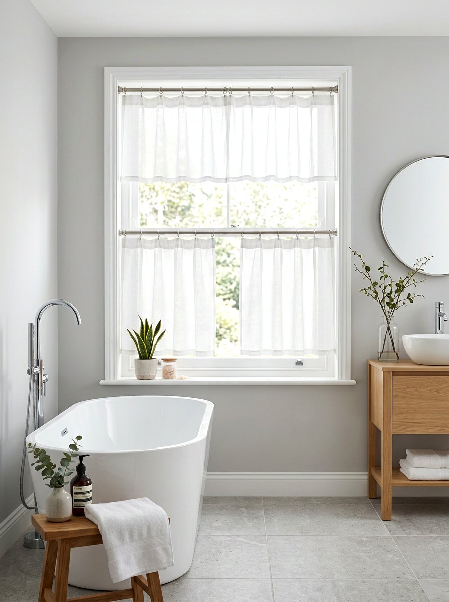 Double tier cafe curtain bathroom - 30 cafe curtain bathroom ideas