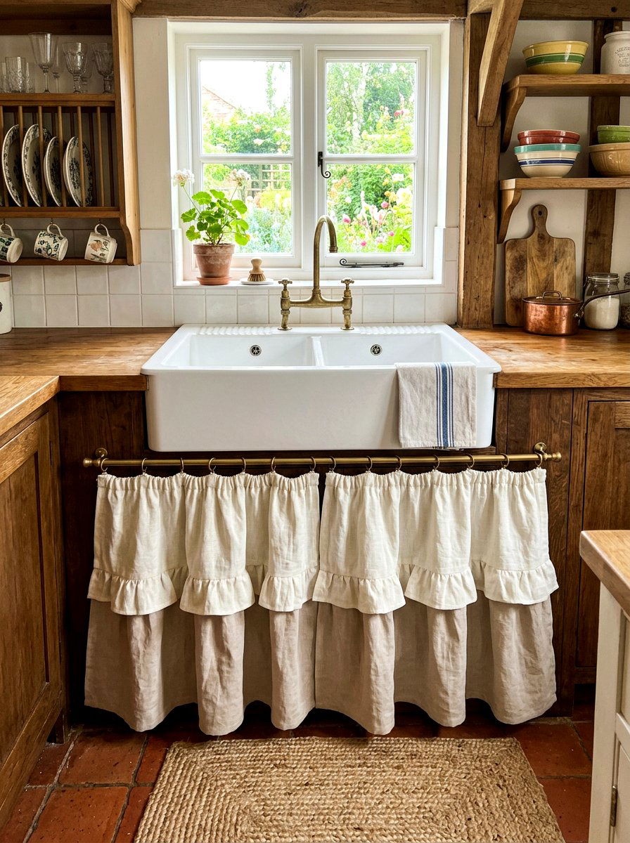 Double tiered sink skirt - 30 skirted sink ideas