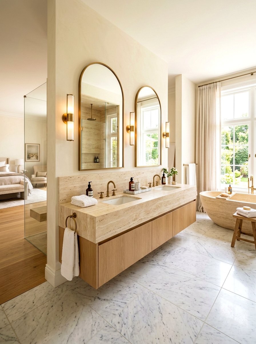 Double travertine vanity - 30 travertine vanity bathroom ideas