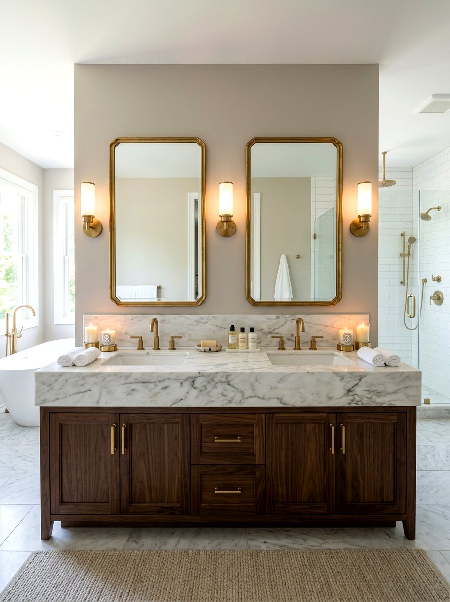 Double vanity bathroom with matching candles - 30 candlelit bathroom ideas