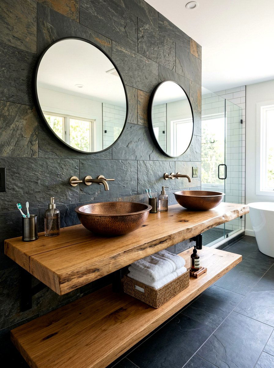 Double vessel sinks - 30 lodge bathroom ideas