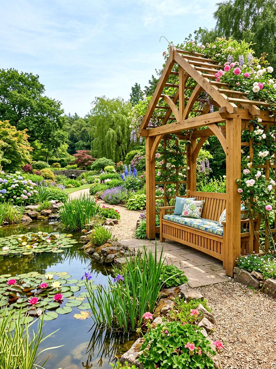 Double wide arbor seat - 30 garden arbor seating ideas