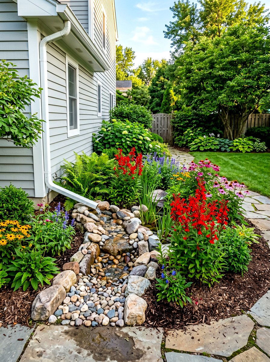 Downspout Diversion Garden - 30 rainwater garden ideas