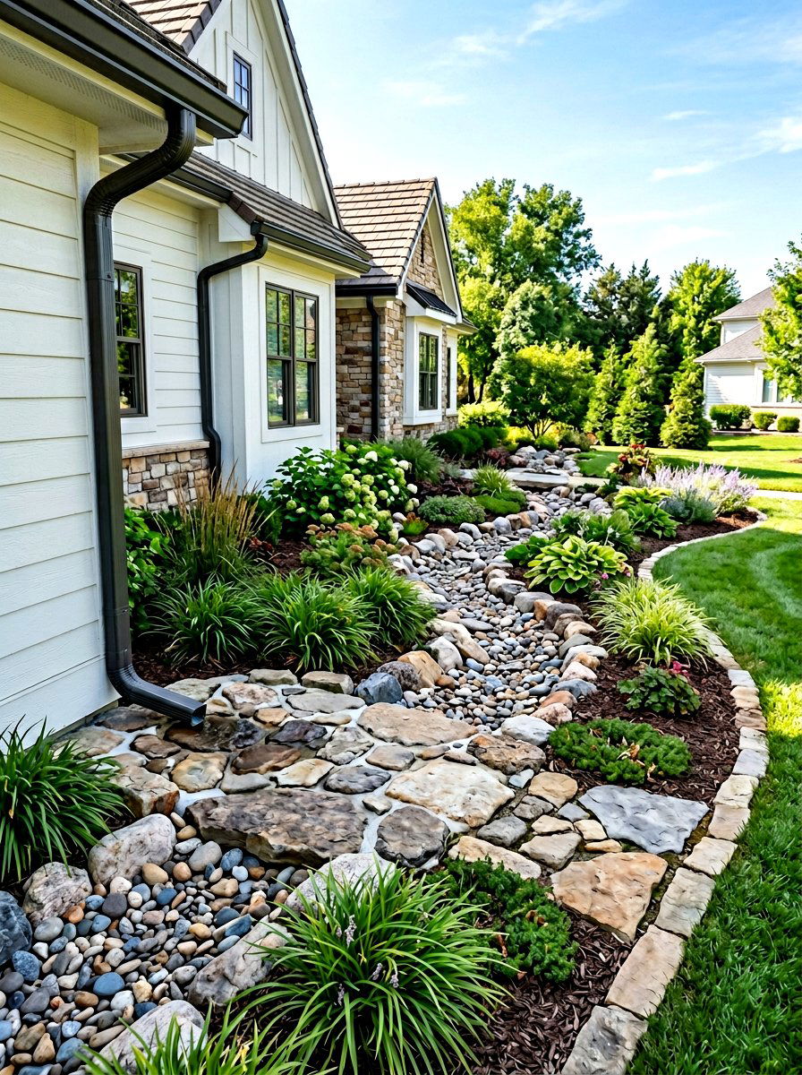 Downspout dry creek bed - 30 dry creek bed ideas